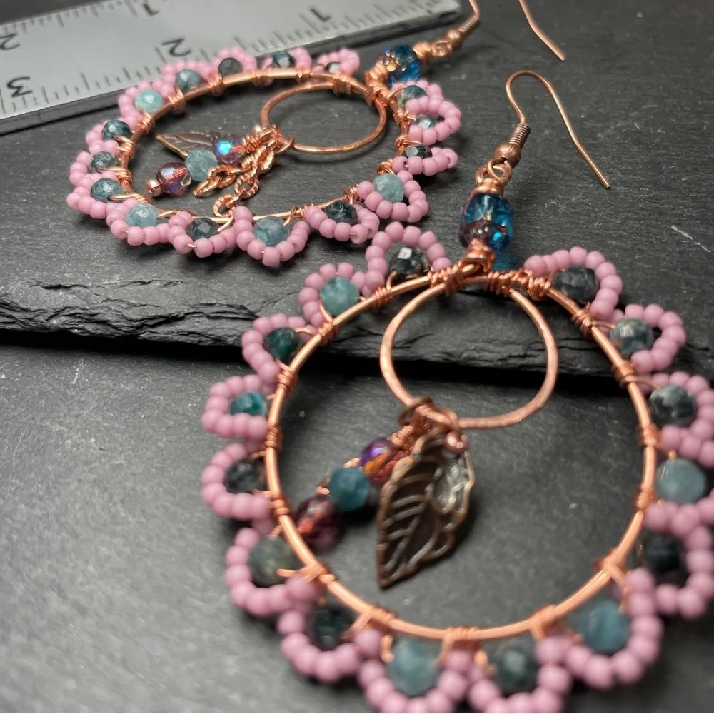 Midnight Garden Tourmaline Hoops Copper Artisan Earrings